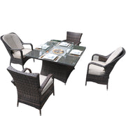 Direct Wicker Patio Wicker 4-Seat Square Gas Fire Pit Dining Set with Eton Chairs