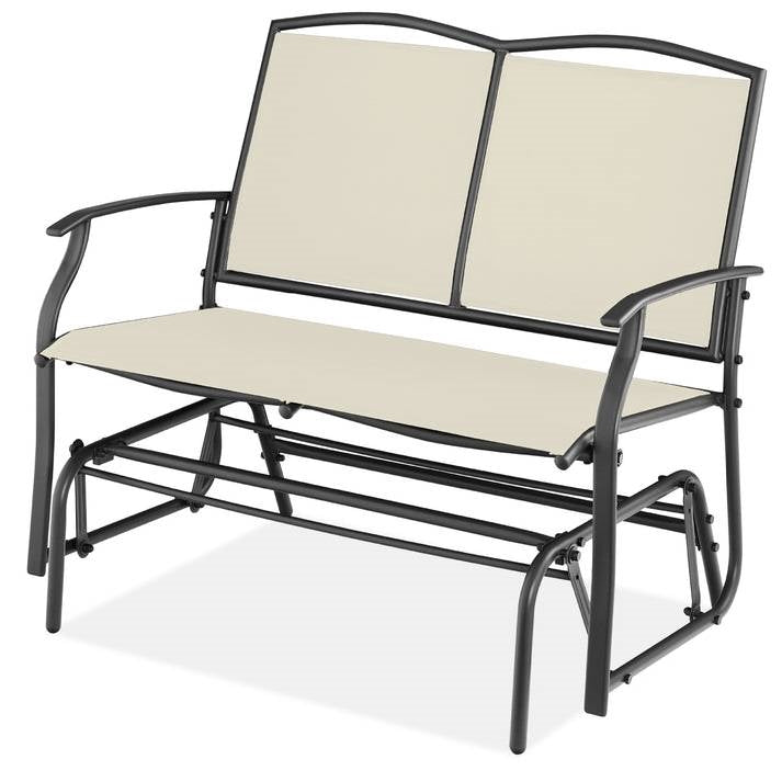 Fast Furnishings 2 Seat Mesh Patio Loveseat Swing Glider Rocker with Armrests in Off White