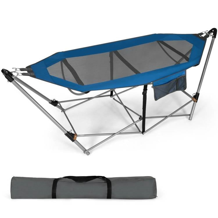 Fast Furnishings Blue Portable Camping Foldable Hammock with Stand and Carry Case