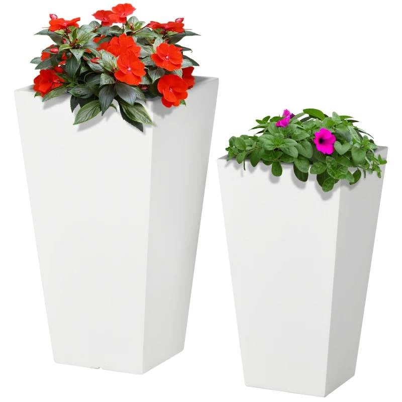 Fast Furnishings Set of 2 Modern Lightweight Outdoor Patio Flower Pot Planter Box in White