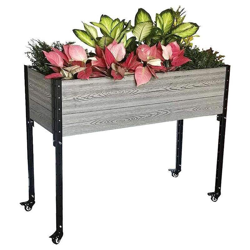 Fast Furnishings Mobile Elevated Gray and Black Wood Metal Raised Garden Planter Bed with Wheels