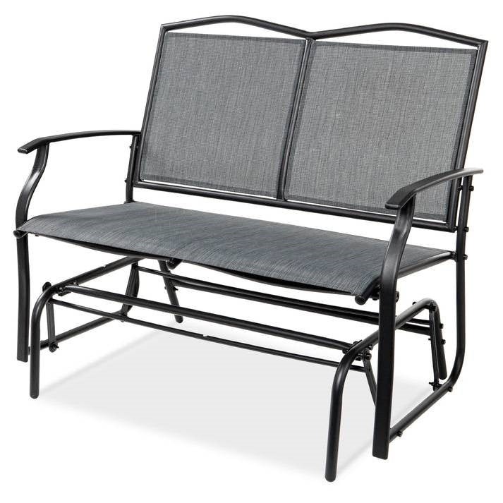 Fast Furnishings 2 Seater Mesh Patio Loveseat Swing Glider Rocker with Armrests in Grey