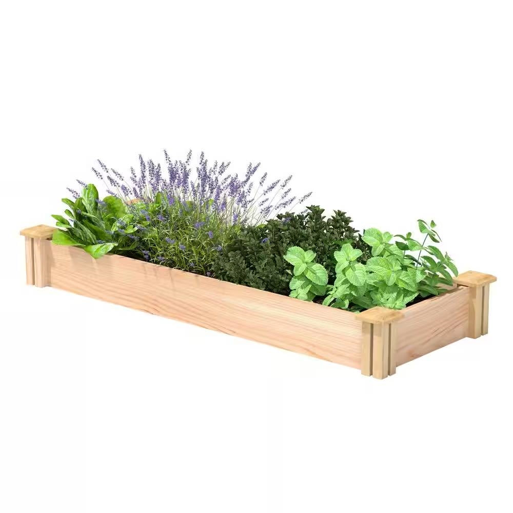 Fast Furnishings Unfinished Cedar Wood Raised Garden Bed Planter 4-ft x 16-inch - Made in USA