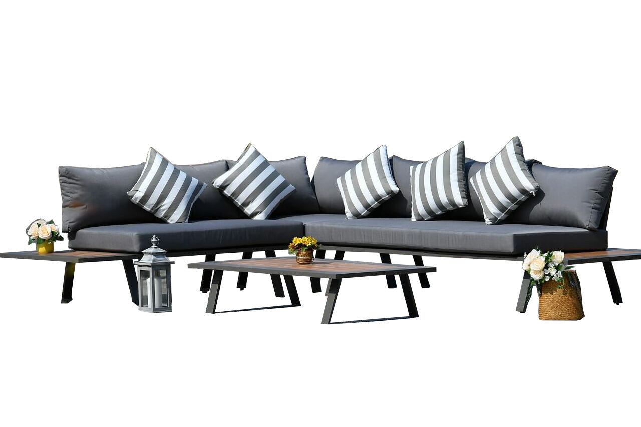 Direct Wicker 4-Piece Outdoor Couch Sectional Set with Removable Gray Cushions