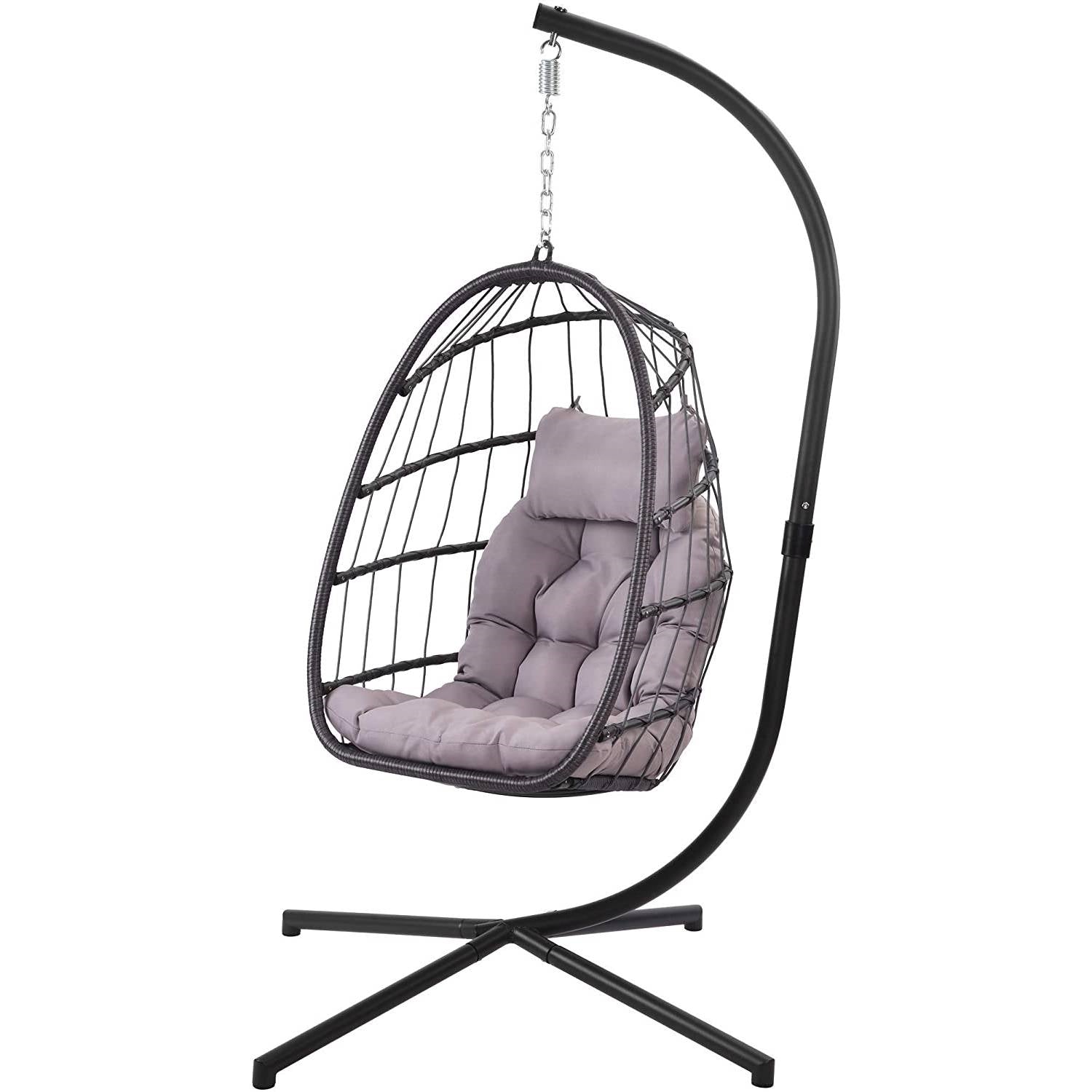 Fast Furnishings Grey Indoor/Outdoor Wicker Rattan Aluminum Frame Swing Egg Chair Hammock