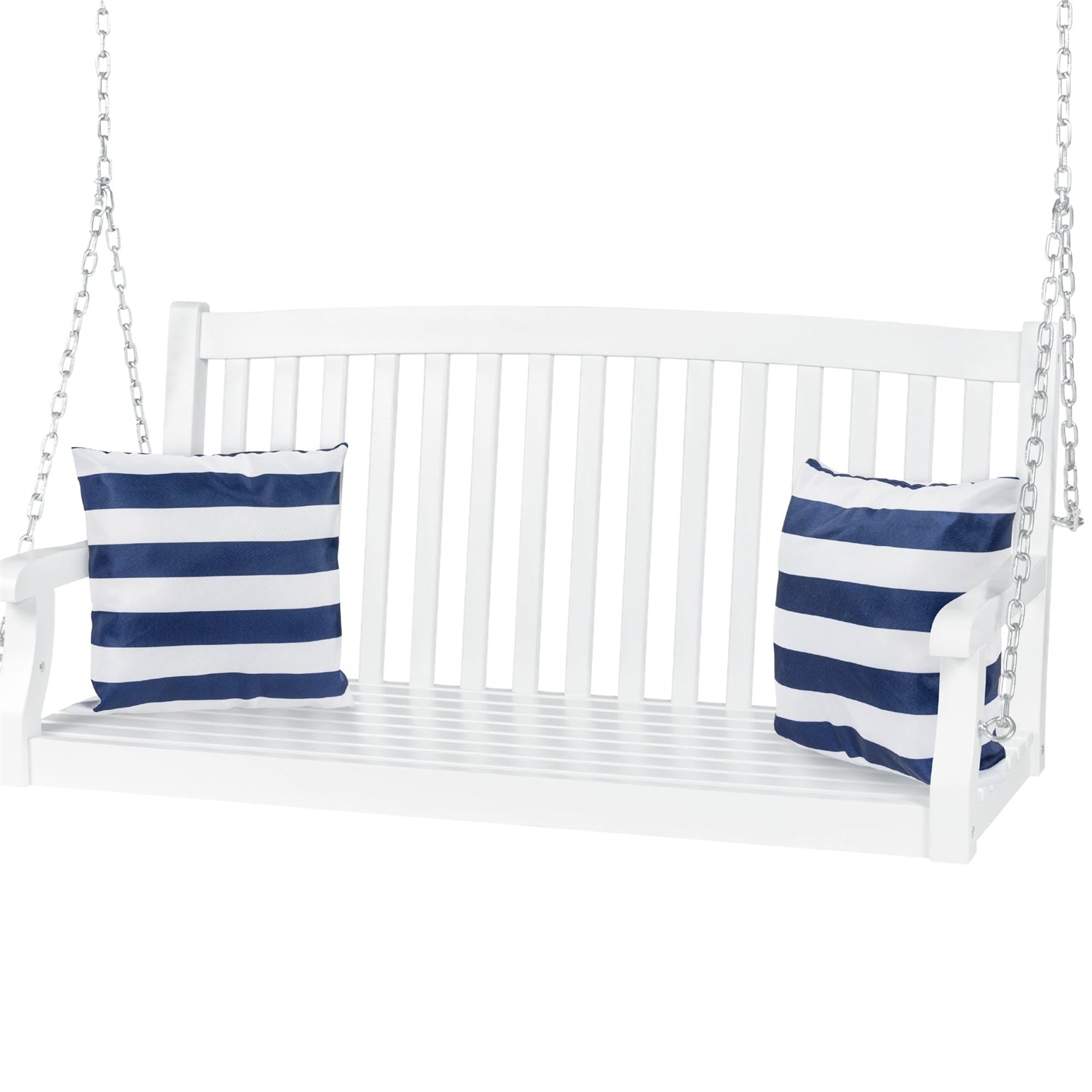 Fast Furnishings White Acacia Wooden Curved Back Hanging Porch Swing Bench with Mounting Chains