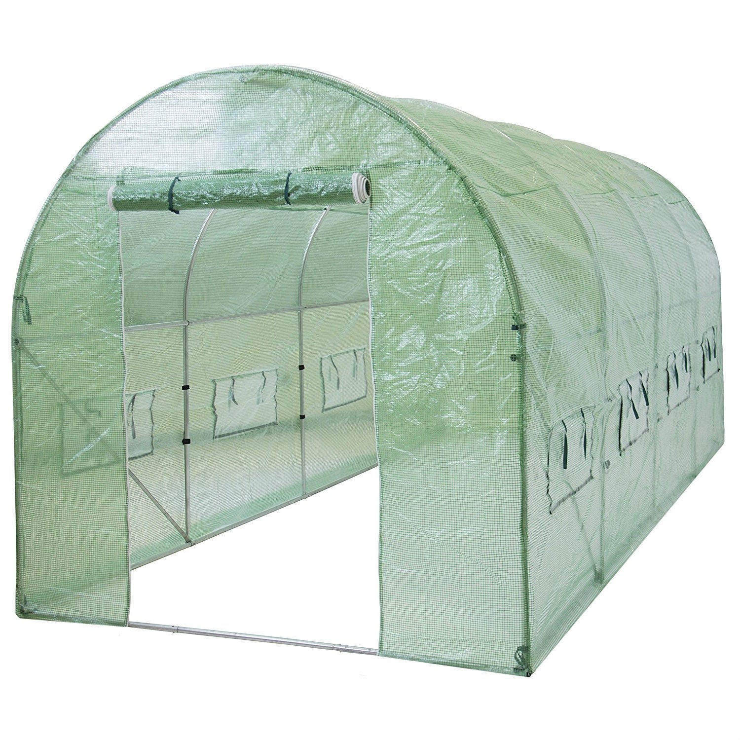 Fast Furnishings Outdoor 7 x 15 Ft Hoop House Greenhouse with Steel Frame and Green PE Cover