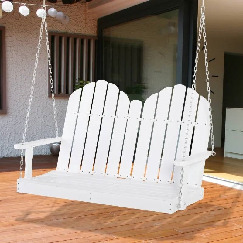 Fast Furnishings White Solid Wood 2-Seater Hanging Patio Porch Swing