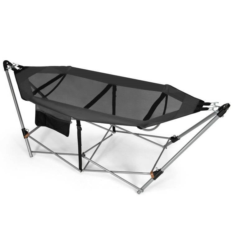 Fast Furnishings Grey Portable Camping Foldable Hammock with Stand and Carry Case