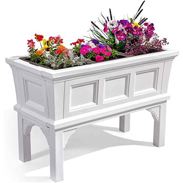 Fast Furnishings White Rectangular Raised Garden Bed Planter Box with Removeable Trays