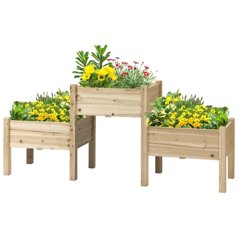 Fast Furnishings FarmHouse 3 Wooden Elevated Planter Raised Garden Beds