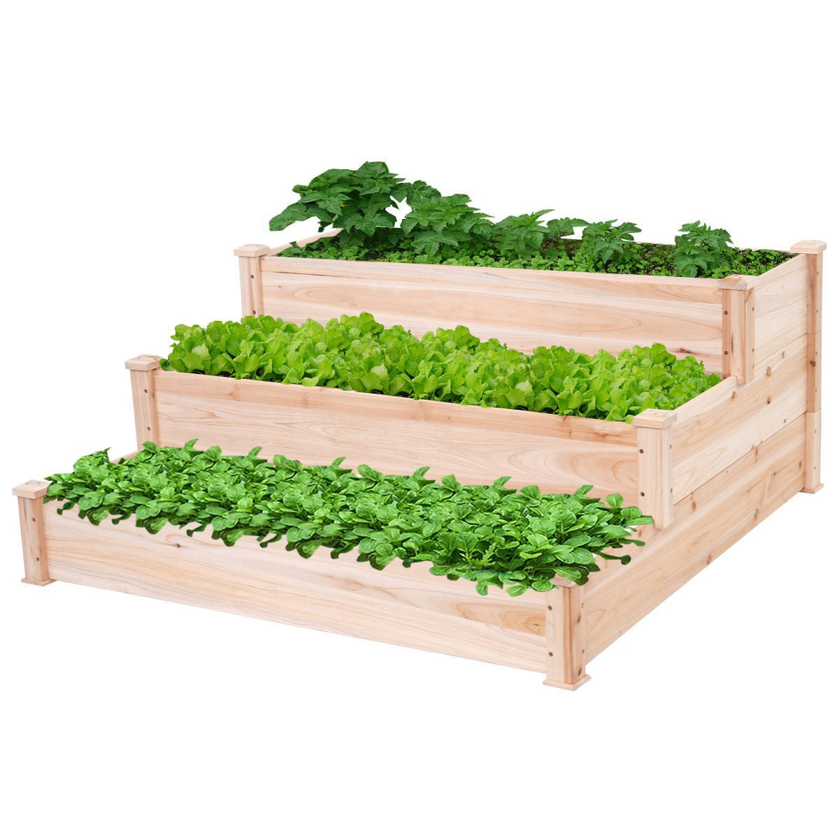 Fast Furnishings Solid Wood 4 Ft x 4 Ft Raised Garden Bed Planter 3-Tier