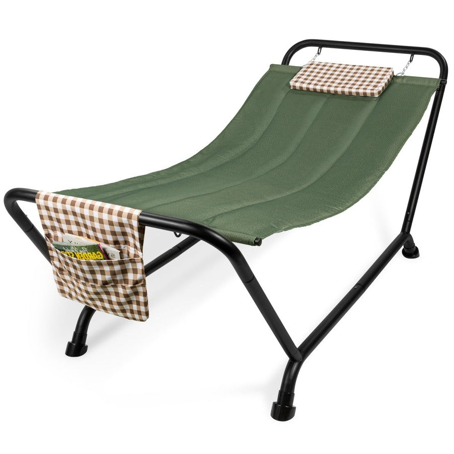 Fast Furnishings Green Waterproof Patio Hammock w/ Stand Pillow Storage Pockets