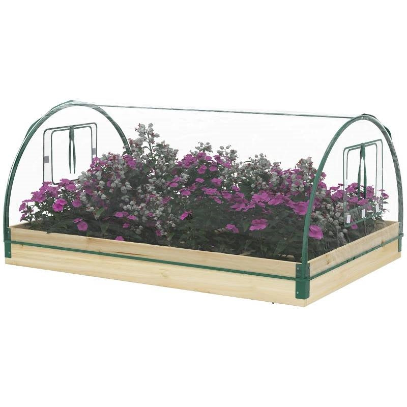 Fast Furnishings Mini Raised Garden Bed Planter Box Greenhouse Combo with Clear PVC Cover