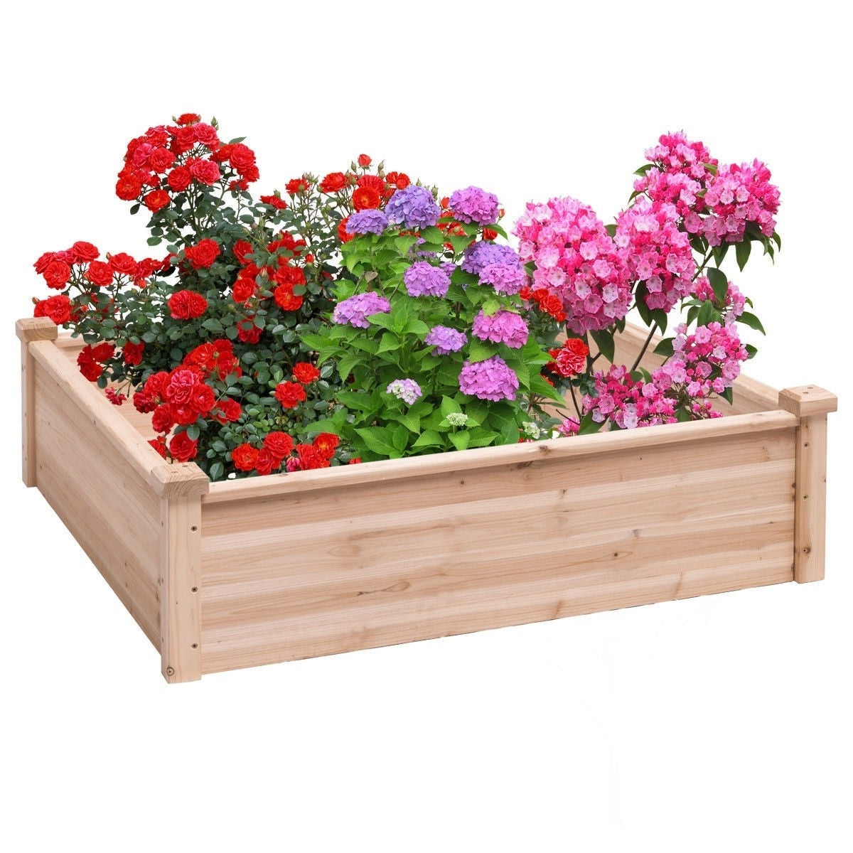 Fast Furnishings Solid Fir Wood 3.3 ft x 3.3 ft Raised Garden Bed Planter Box