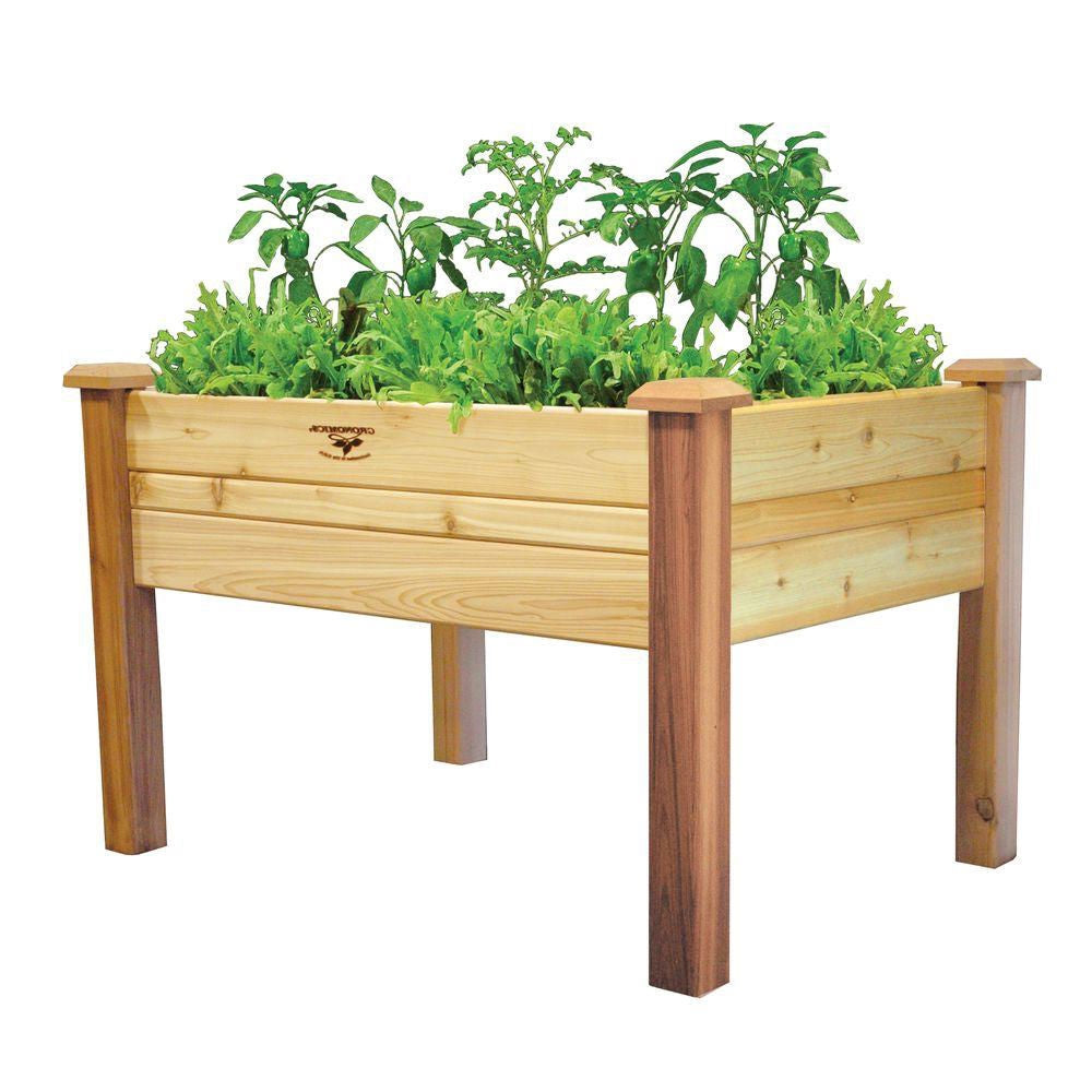 Fast Furnishings Elevated 2Ft x 4-Ft Cedar Wood Raised Garden Bed Planter Box - Unfinished