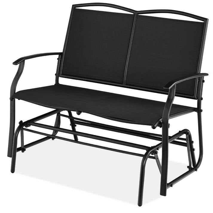 Fast Furnishings 2 Seat Mesh Patio Loveseat Swing Glider Rocker with Armrests in Black