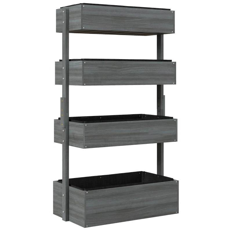 Fast Furnishings 4 Tier Vertical Wooden Planter Box Raised Bed Grey