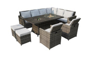 Direct Wicker Patio Gray Rattan Wicker Conversational Set with Rectangle Firepit & Ice Table, Foldable Dining Chairs and Ottomans(Patio Set Options)