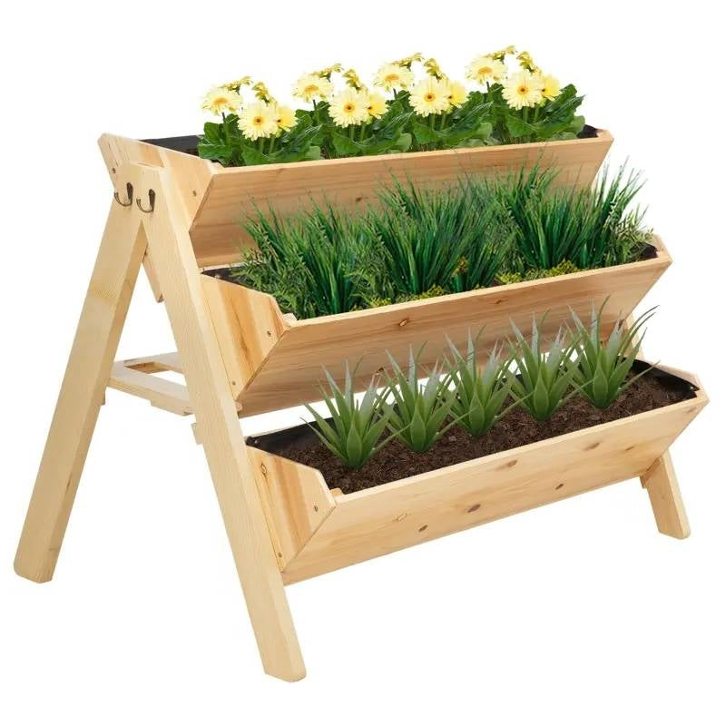 Fast Furnishings 3-Tier A Frame Fir Wood 3 Elevated Planter Box Raised Garden Bed