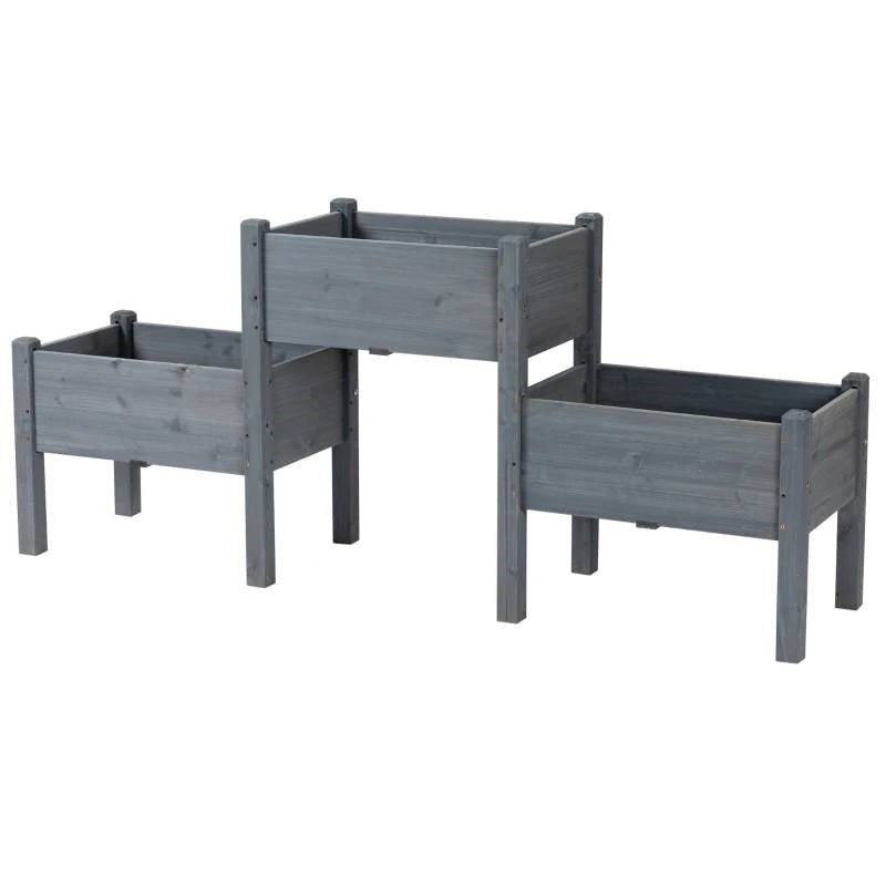 Fast Furnishings 3 Grey Wood Elevated Planter Set Vegetable Herb Flowers Raised Garden Beds