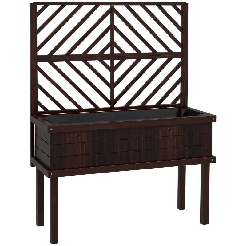 Fast Furnishings Espresso Fir Wood Elevated Raised Garden Bed With Stylish Climbing Trellis