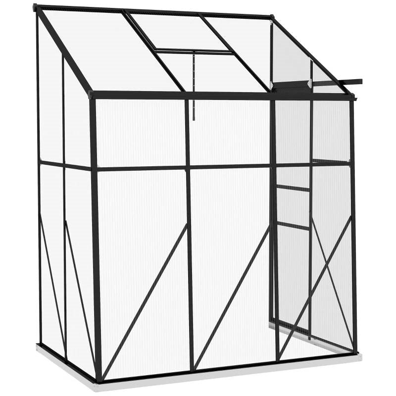 Fast Furnishings 6.3 ft x 4.1 ft Outdoor Polycarbonate Lean-to Greenhouse with Black Metal Frame