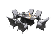 Direct Wicker 6-Seat Patio Gray Firepit and Ice Bucket Dining Table Set with Standard Height Chairs