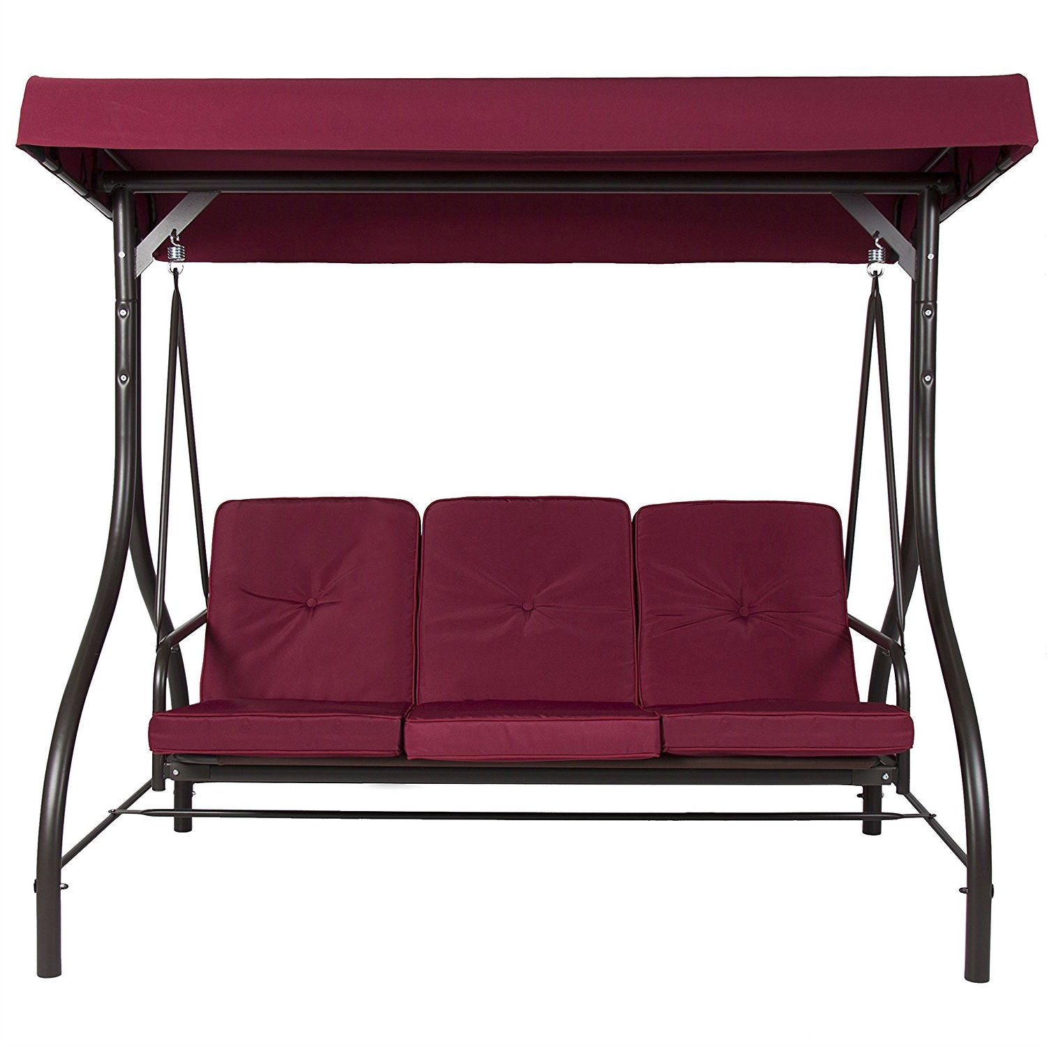 Fast Furnishings Burgundy Outdoor Patio Deck Porch Canopy Swing with Cushions