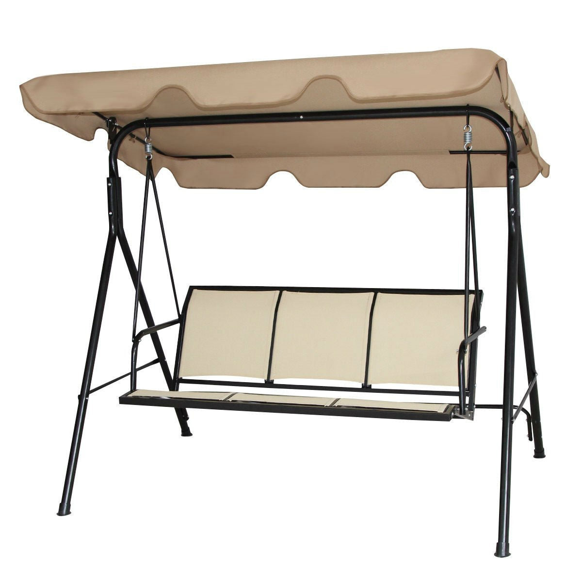 Fast Furnishings Outdoor Porch Patio 3-Person Canopy Swing in Light Brown