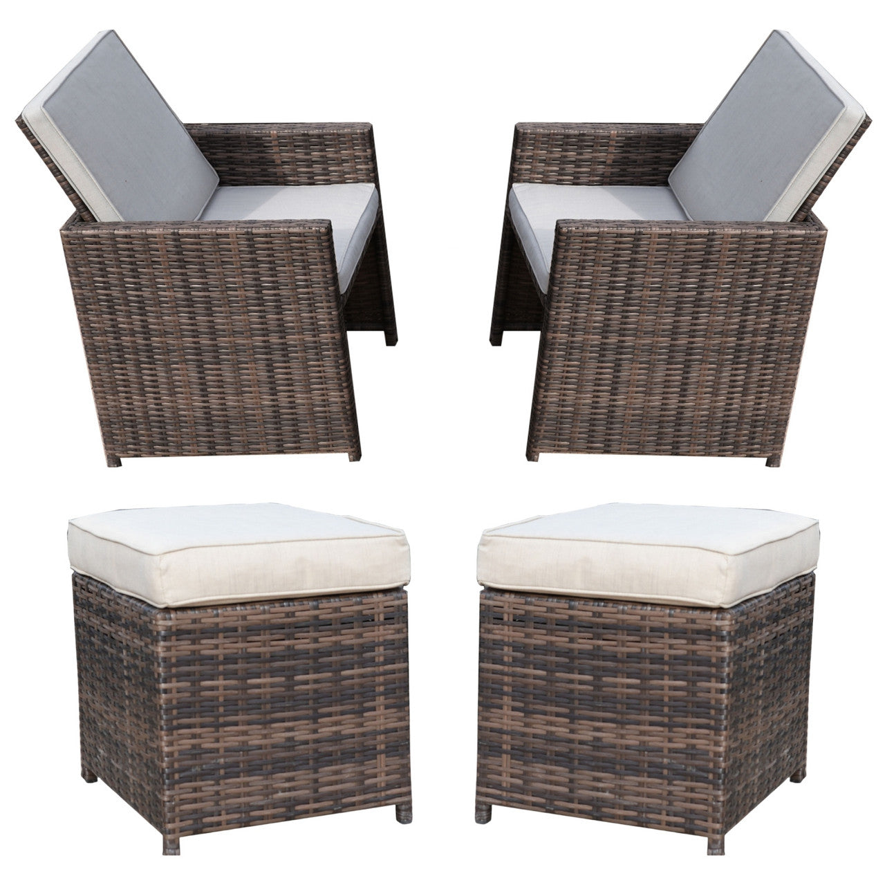 Direct Wicker Patio Chairs Set of 2 with Ottomans in Brown or Gray