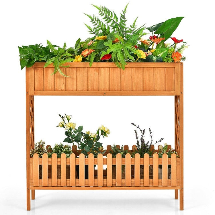 Fast Furnishings 2 Tier Raised Garden Bed Elevated Fir Wood Planter Box