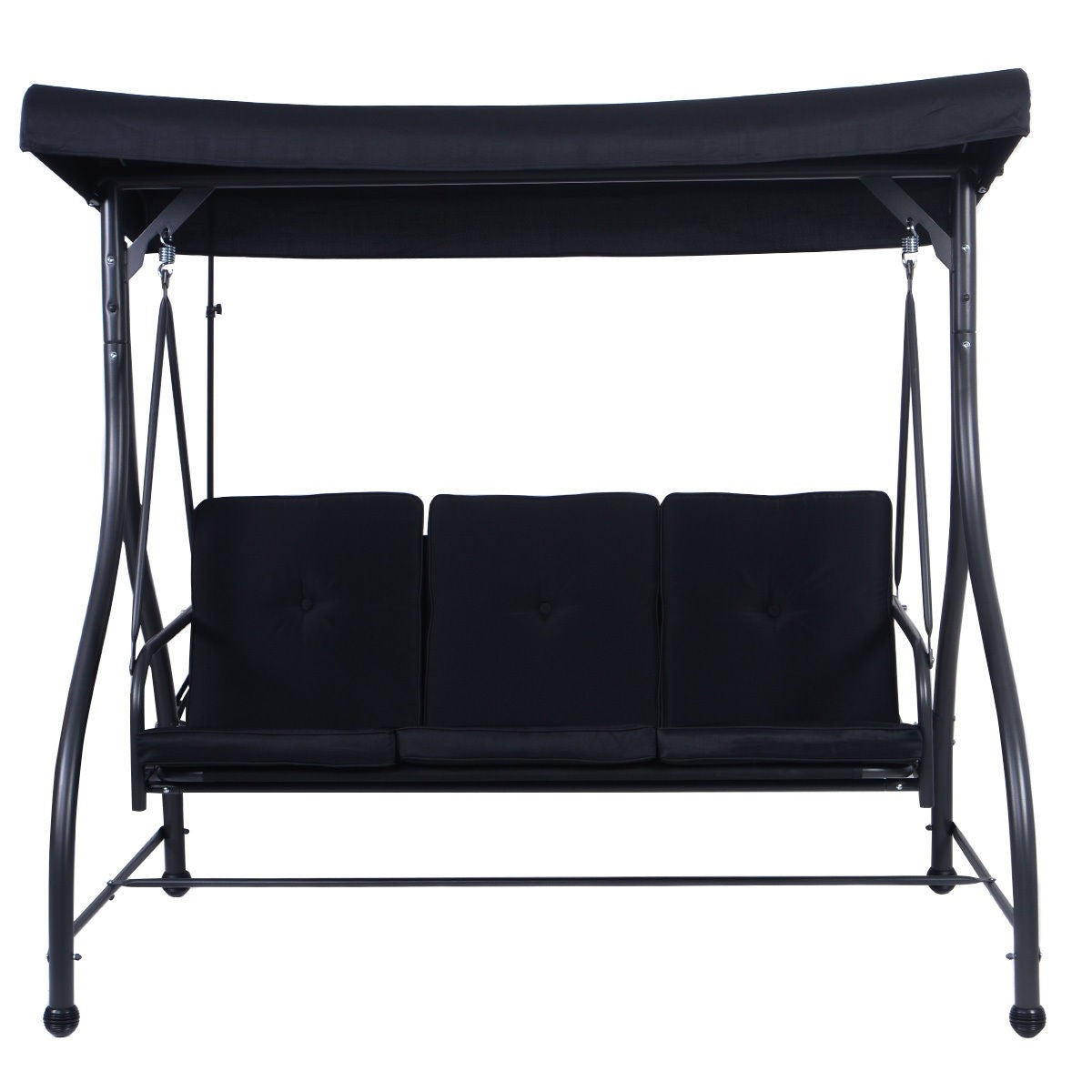 Fast Furnishings Black Adjustable 3 Seat Cushioned Porch Patio Canopy Swing Chair