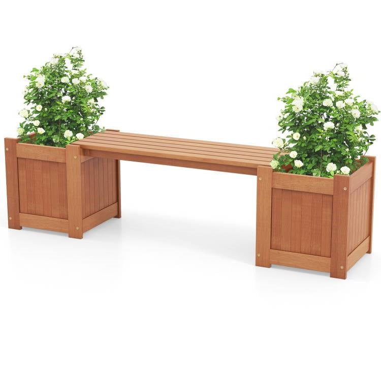 Fast Furnishings Farmhouse Durable Outdoor Wooden Planter Box with Garden Bench