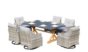 Direct Wicker Patio Dining Table Set Aluminum Table with 6 Swivel Chairs in Gray