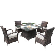Direct Wicker Square Dining Set with Gas Firepit Table and Four Eton Chairs