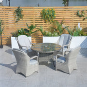 Direct Wicker Patio Wicker Dining Set with Round Table and Semi-circular Rattan Chairs