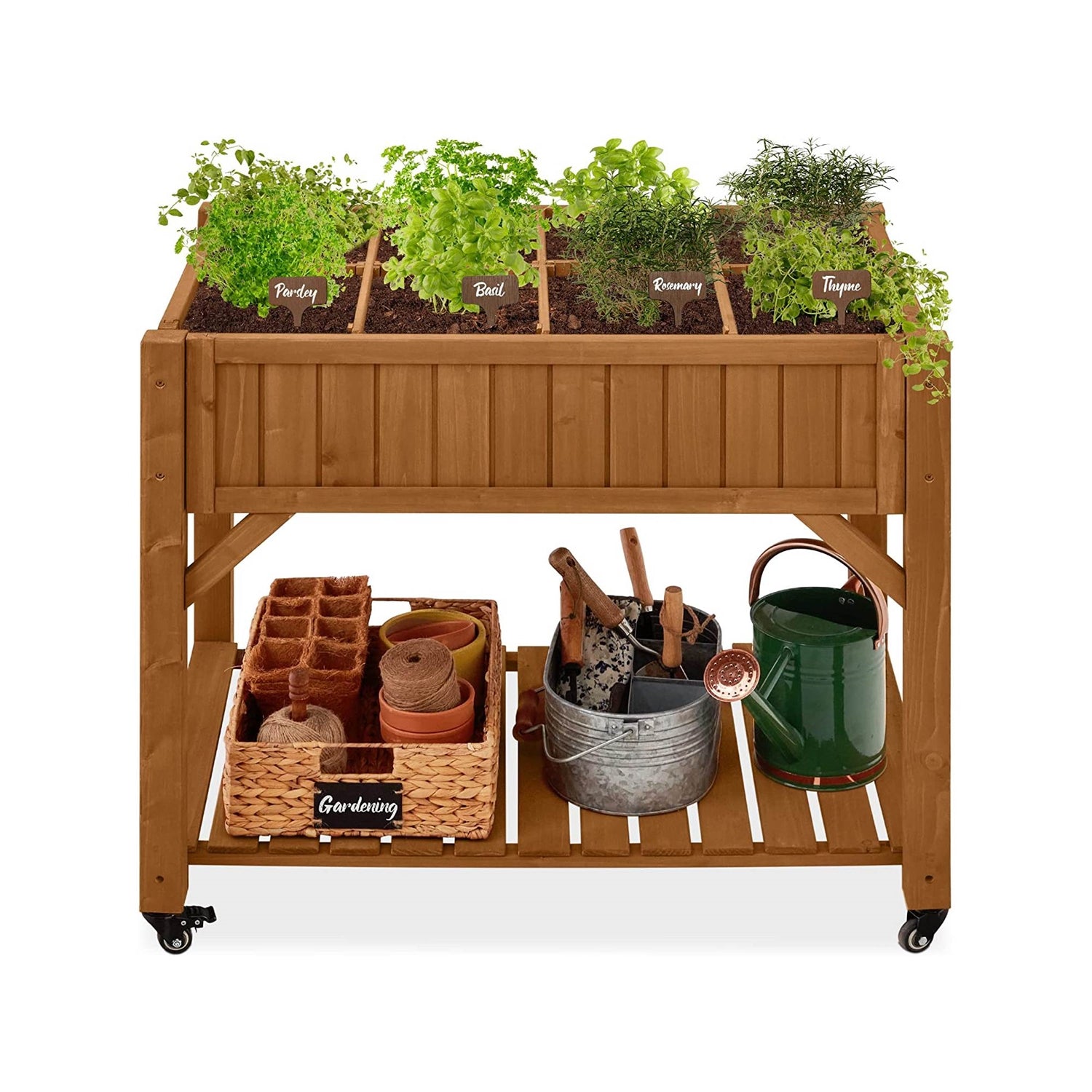 Fast Furnishings Outdoor Elevated Raised Garden Bed Planter Box with Locking Wheels