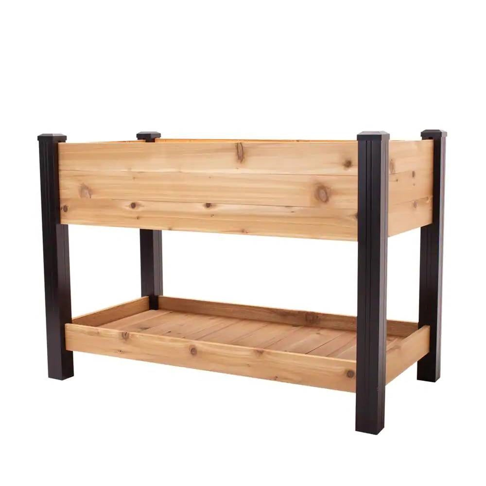 Fast Furnishings 2-Ft x 4-Ft Cedar Wood Raised Garden Bed Planter Bed with Black Vinyl Legs