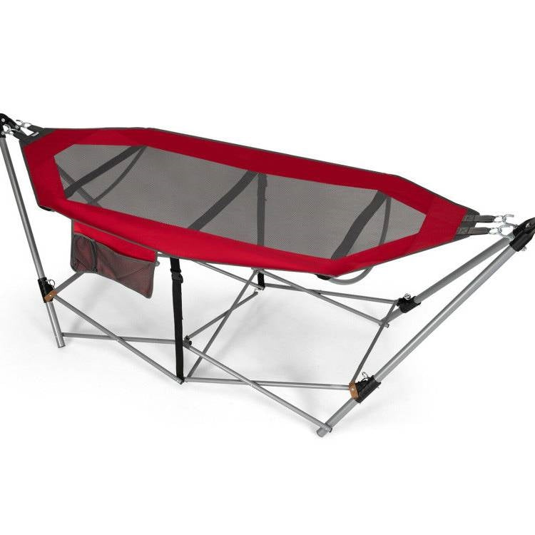 Fast Furnishings Red Portable Camping Foldable Hammock with Stand and Carry Case