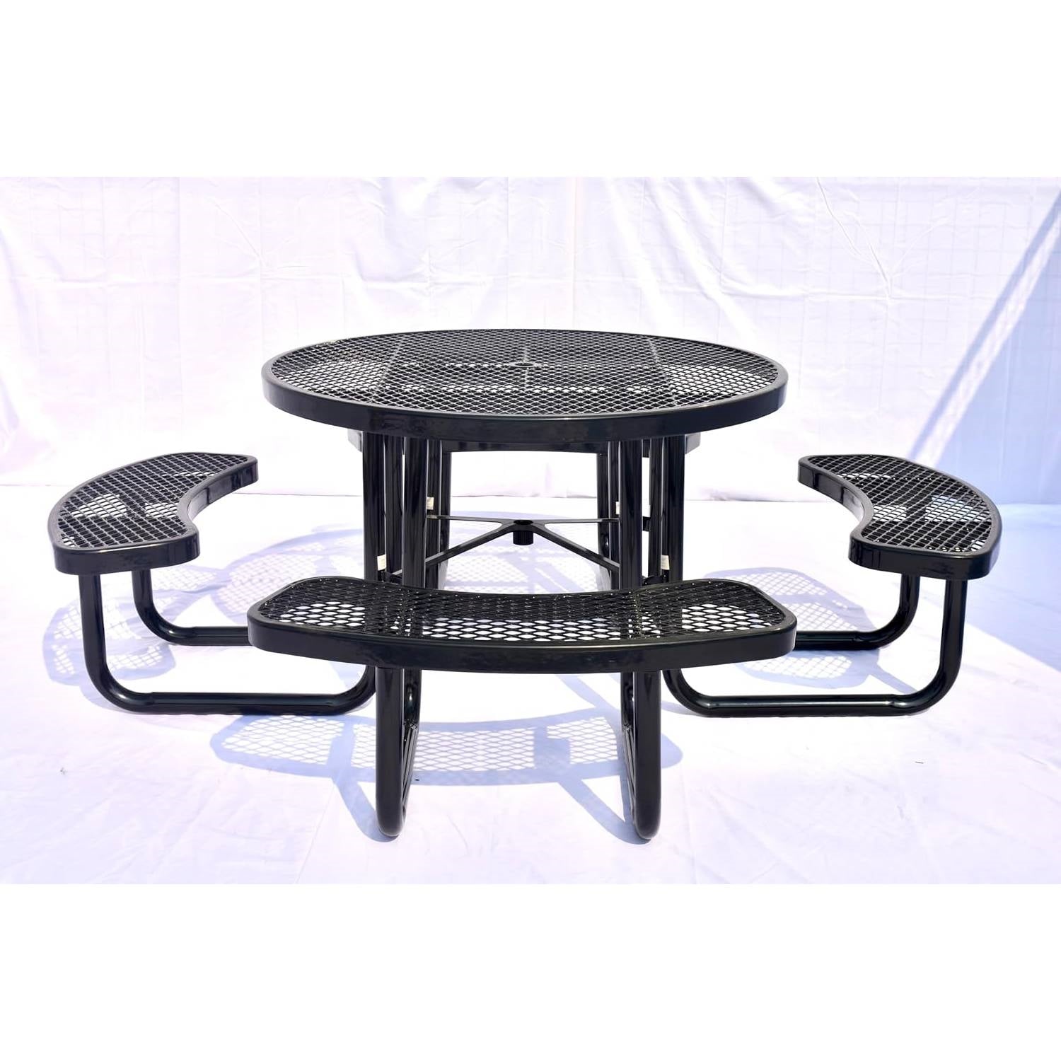 Fast Furnishings Heavy Duty Steel Metal Round Picnic Table w/ 4 Benches Outdoor Patio Dining Set