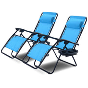 Fast Furnishings Set of 2 Blue Folding Outdoor Zero Gravity Lounge Chair Recliner