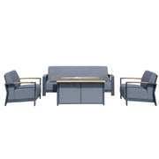 Direct Wicker Aluminum Patio and Garden Fire Pit Seating Set with Gray Cushion