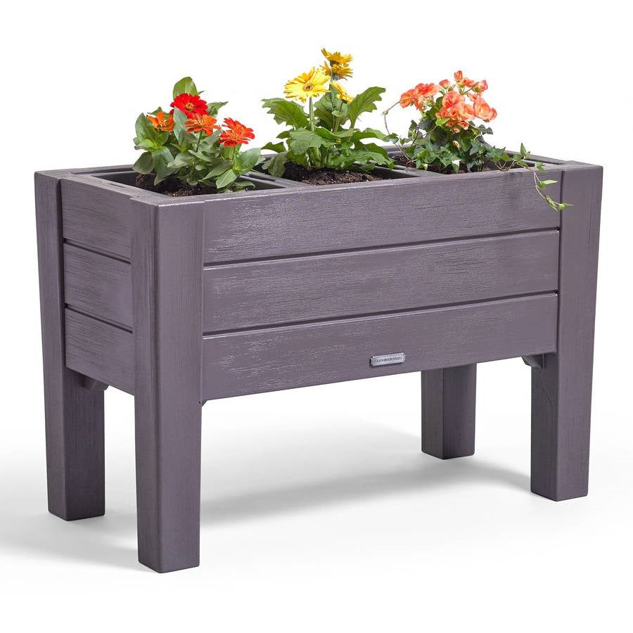 Fast Furnishings Rectangular Plastic Raised Garden Bed Planter Box - Dark Grey Cedar Wood Finish