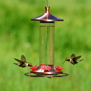 Fast Furnishings 12 oz. Nectar Capacity Glass Tube Hummingbird Feeder with Copper Lid and Base