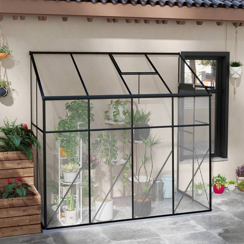 Fast Furnishings 8.3 ft x 4.1 ft Outdoor Polycarbonate Lean-to Greenhouse with Black Metal Frame