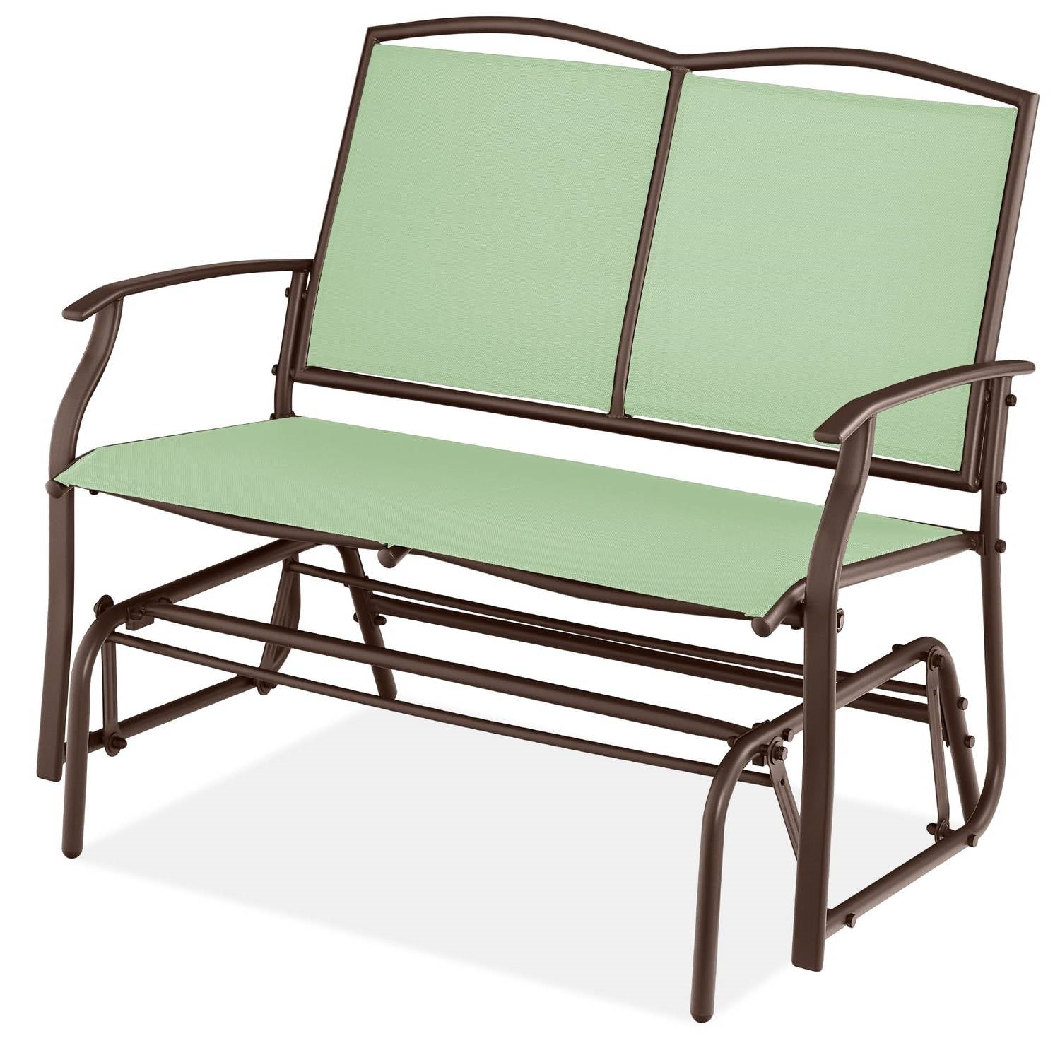 Fast Furnishings 2 Seat Mesh Patio Loveseat Swing Glider Rocker with Armrests in Sage