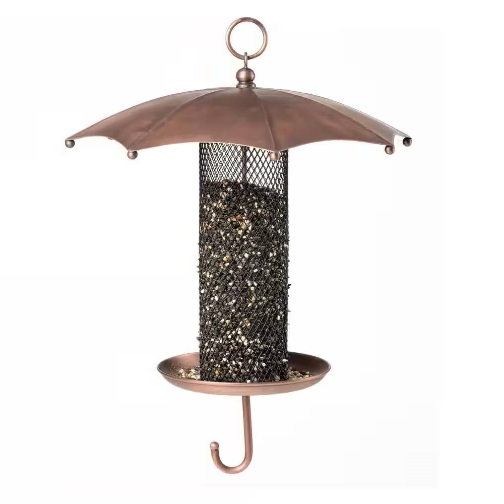 Fast Furnishings Copper Umbrella Bird Feeder with Mesh Tube Revivor - 3.5 lbs. Seed Capacity