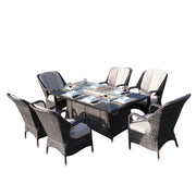 Direct Wicker Patio Fire Pit Set 6 Seats Rectangular Aluminum Table with Rattan Chairs