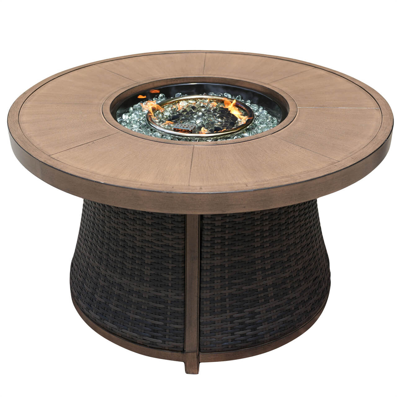 Direct Wicker Aluminum Round Propane Fire Pit Table with Hidden Fuel Tank